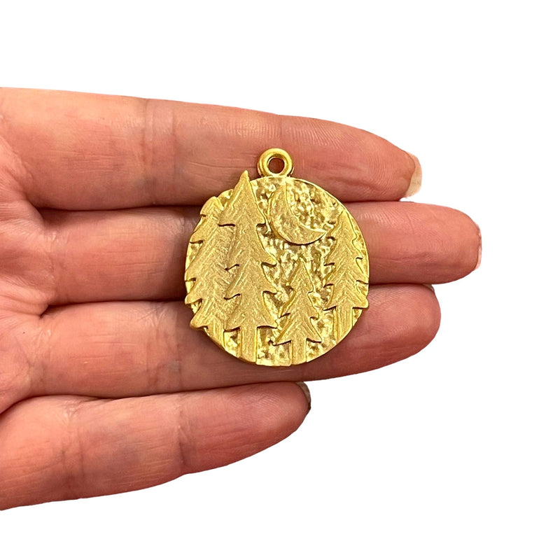 24Kt Matte Gold Plated Forest Moon Pendant