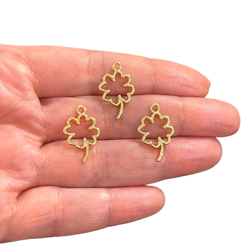 24Kt Gold Plated Brass Clover Charms, 3 pcs in a pack