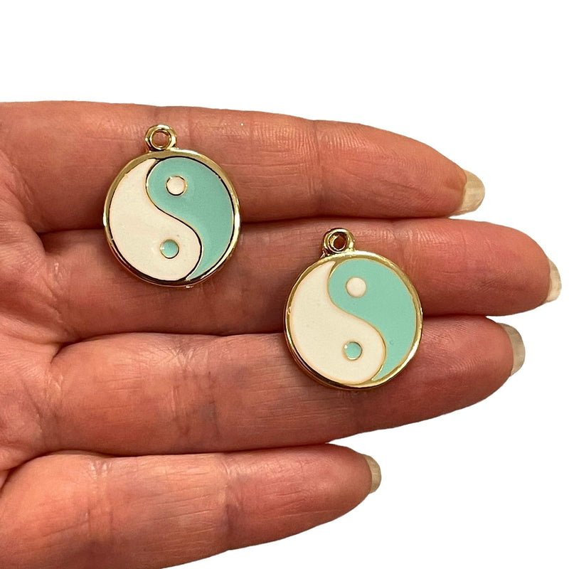 24Kt Gold Plated Enamelled Yin Yang Charms, 2 Pcs in a pack