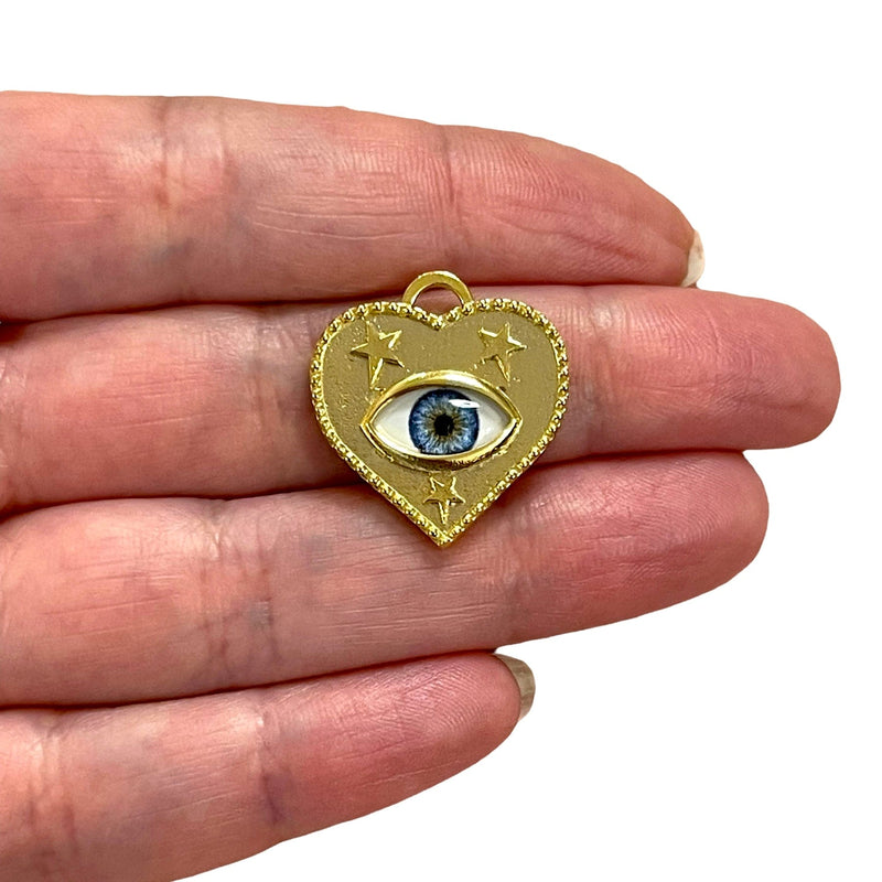 24Kt Gold Plated Heart Charm With Eye, Gold Heart Charm