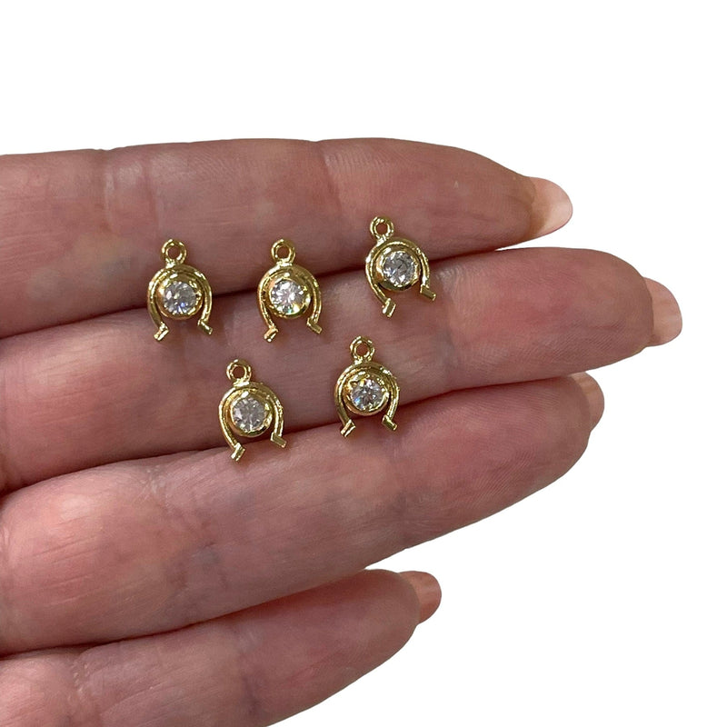 24Kt Shiny Gold Plated Horse Shoe with Cubic Zirconia Charms, 5 Pcs in a Pack