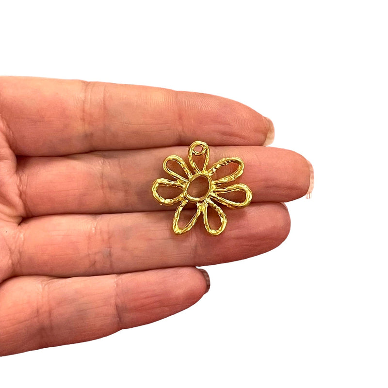 24Kt Matte Gold Plated Flower Charms, Gold Flower Charms, 2 pcs in a pack