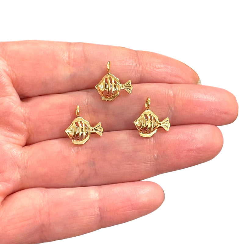 24Kt Gold Plated Brass Fish Charms, 3 pcs in a pack