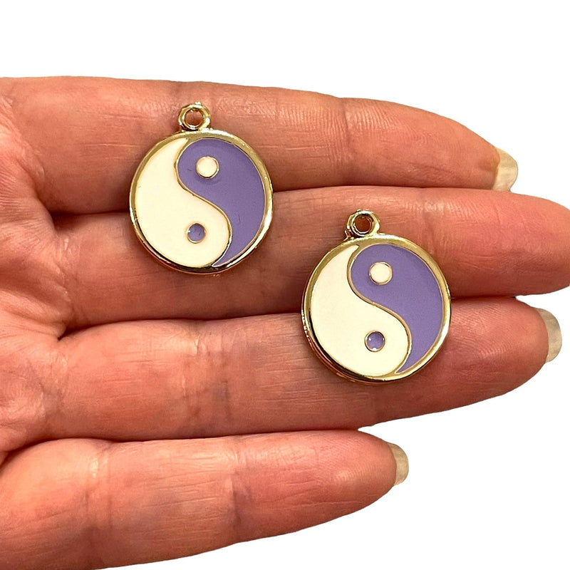 24Kt Gold Plated Enamelled Yin Yang Charms, 2 Pcs in a pack