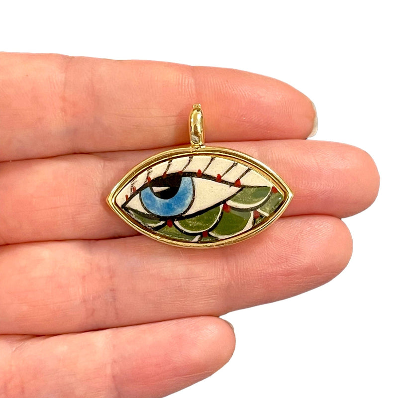 24Kt Gold Plated Hand Made&Paint Ceramic Eye Pendant