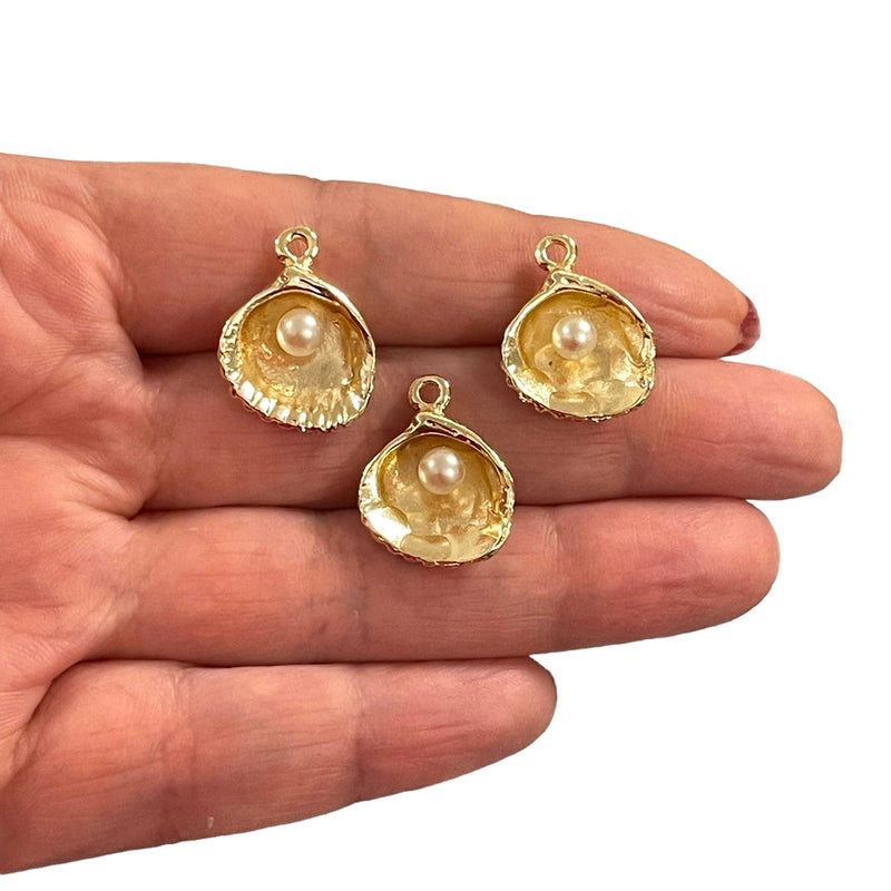 24Kt Gold Plated Oyster With Pearl Charms, 3 pcs in a pack