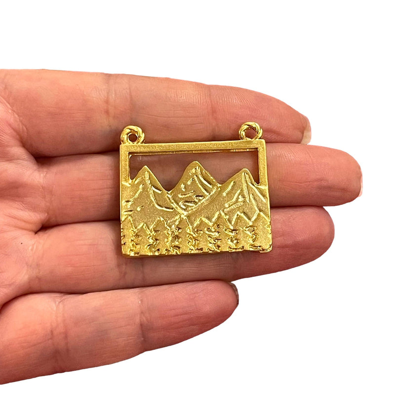 24Kt Matte Gold Plated Landscape Forest Charm, Gold Landscape Forest Charm