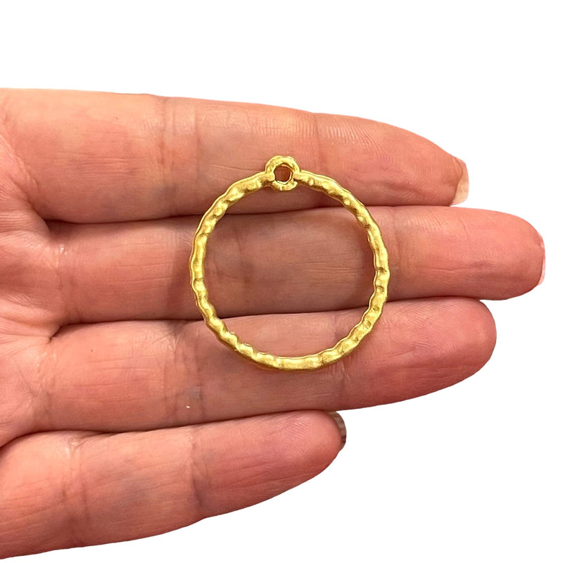 24Kt Matte Gold Plated Circle Charms, Gold Circle Charms, 3 pcs in a pack