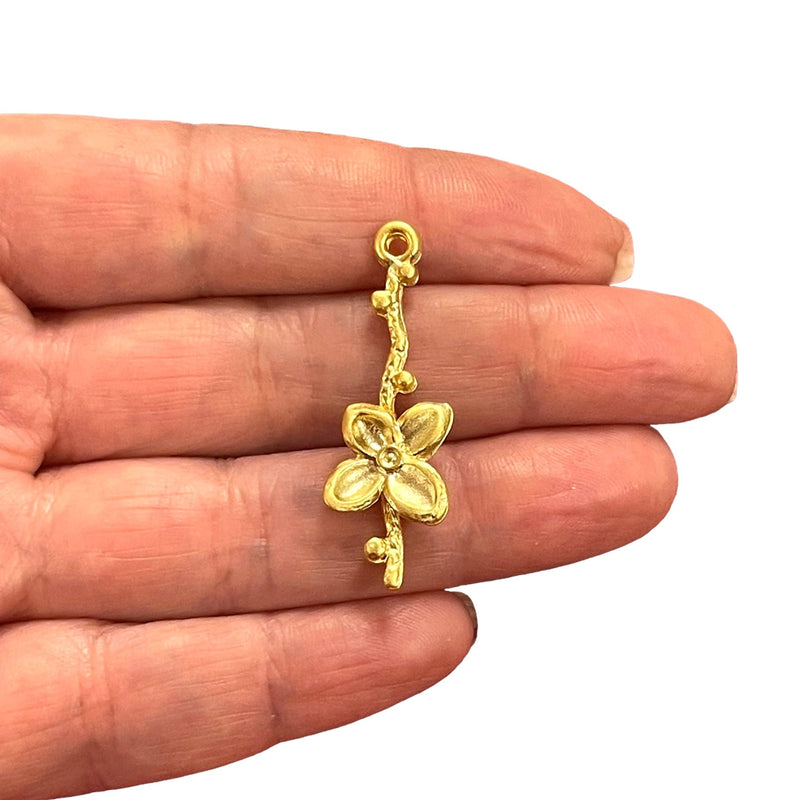 24Kt Matte Gold Plated Flower Charms, Gold Flower Charms, 3 pcs in a pack