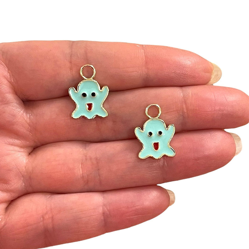 24Kt Gold Plated Mint Enamelled Casper Charm, Gold Plated Ghost Charms, 2 Pcs in a pack