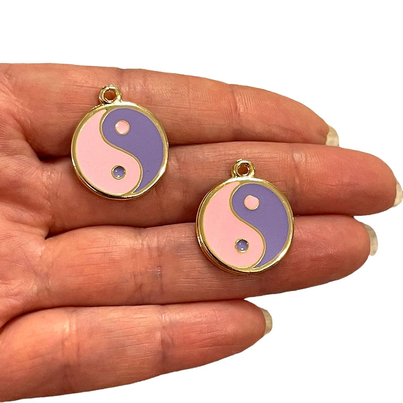 24Kt Gold Plated Enamelled Yin Yang Charms, 2 Pcs in a pack