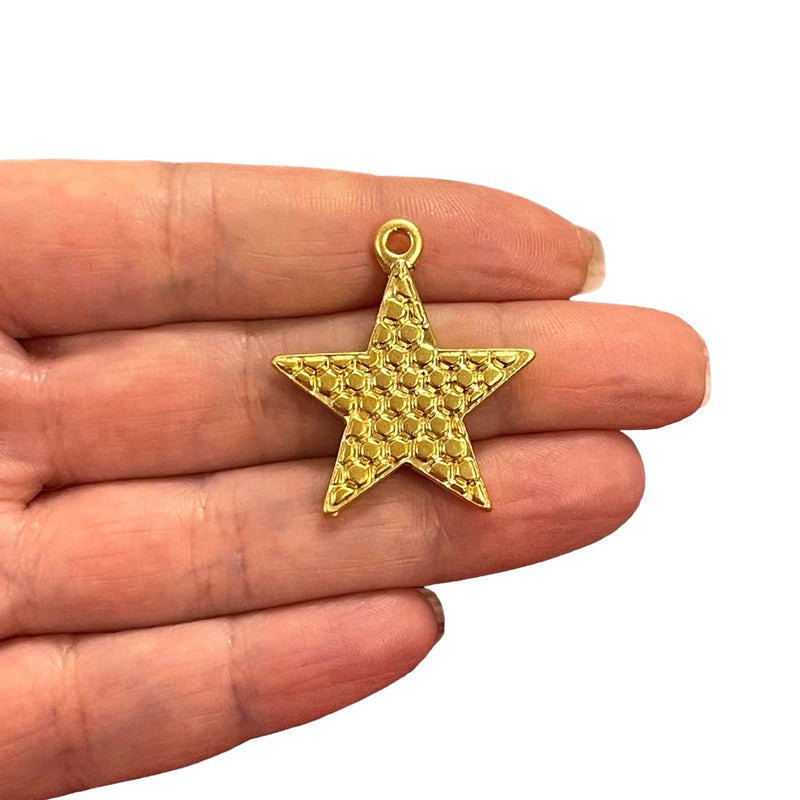 24Kt Matte Gold Plated Star Charms, Gold Star Charms, 2 pcs in a pack