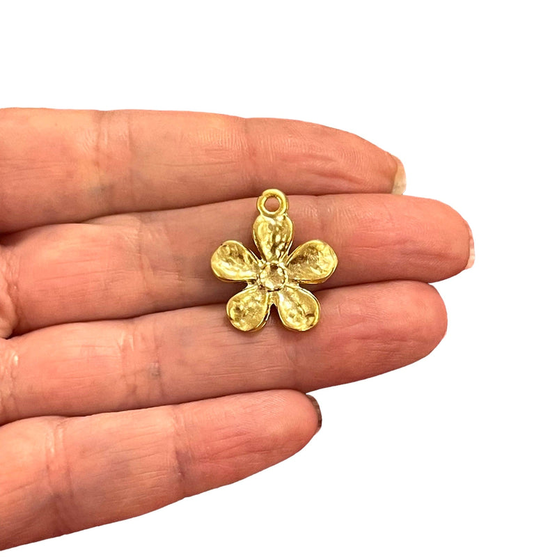 24Kt Matte Gold Plated Flower Charms, Gold Flower Charms, 2 pcs in a pack