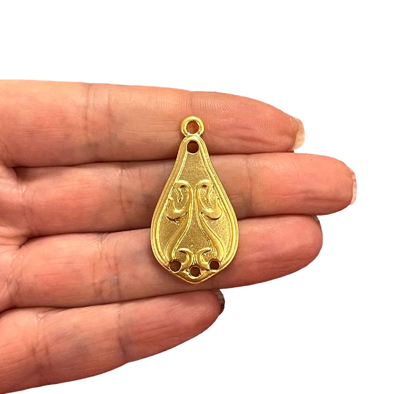 24Kt Matte Gold Plated Drop Connector Charms, Gold Drop Connector Charms, 2 pcs in a pack