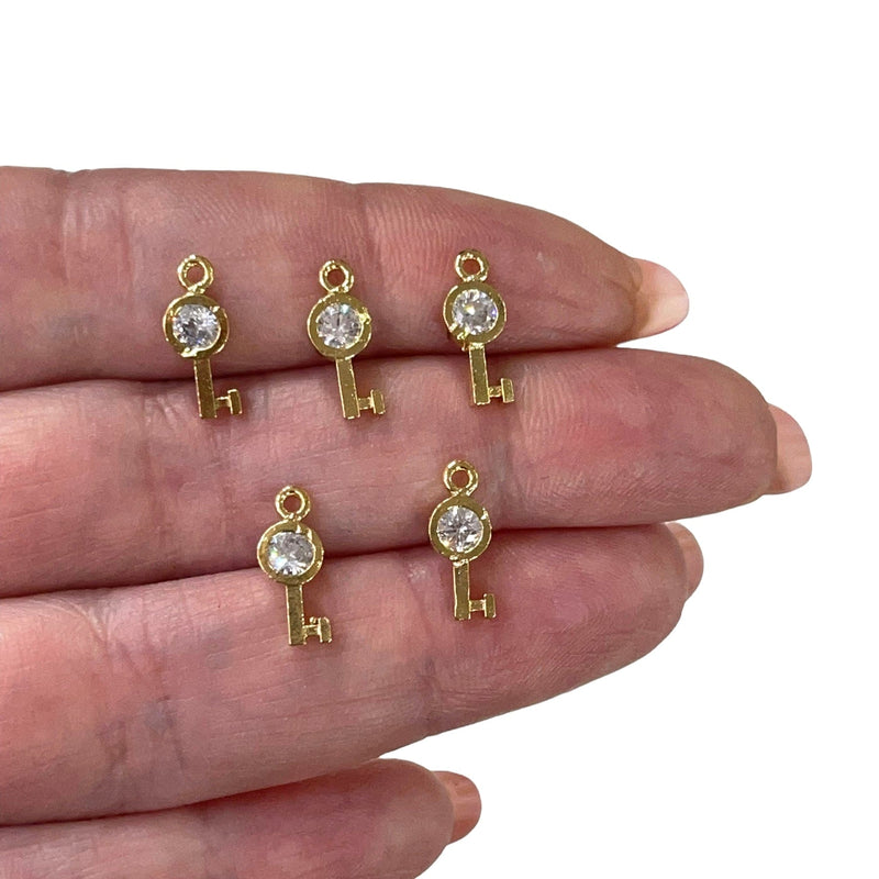 24Kt Shiny Gold Plated Key with Cubic Zirconia Charms, 5 Pcs in a Pack