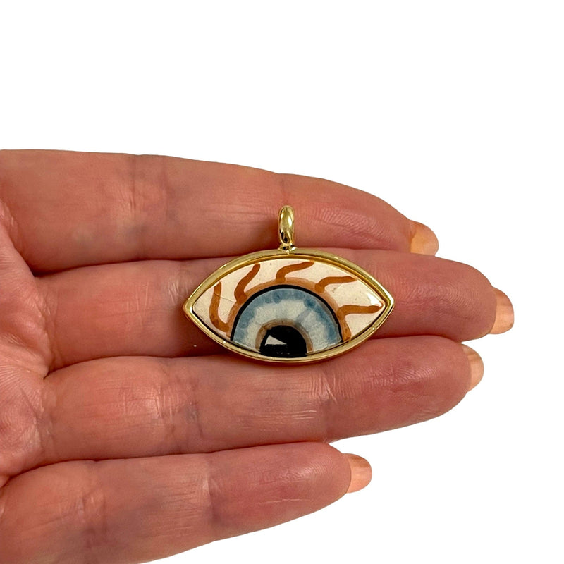 24Kt Gold Plated Hand Made&Paint Ceramic Eye Pendant