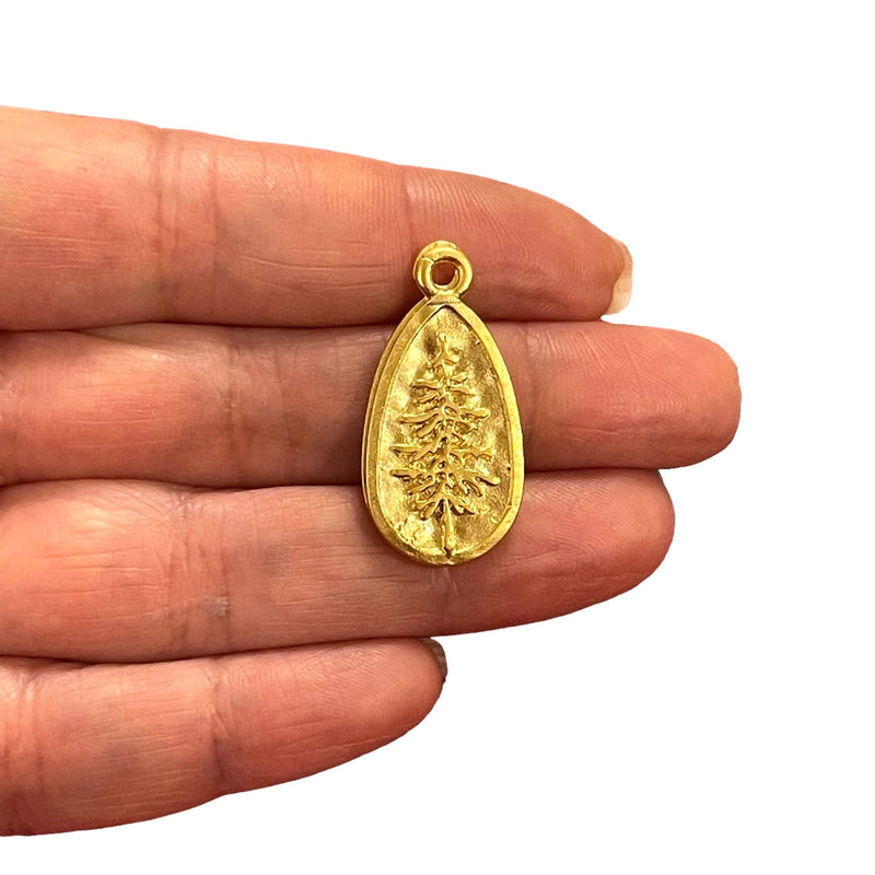 24Kt Matte Gold Plated Pine Tree Charms, Gold Pine Tree Charms, 2 pcs in a pack