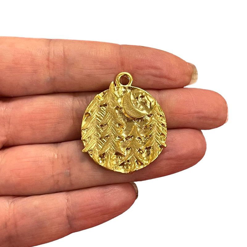 24Kt Matte Gold Plated Forest Moon Charm