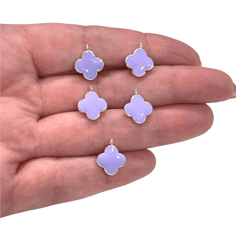 Silver Plated Lilac Enamelled Clover Charms, 5 pcs in a Pack