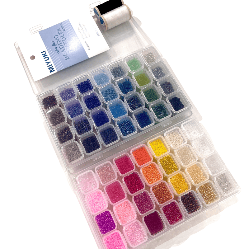 Kit de démarrage de perles de rocaille Miyuki, 56 couleurs 560 Gr 11/0 perles de rocaille rondes, aiguille, fil, récipient