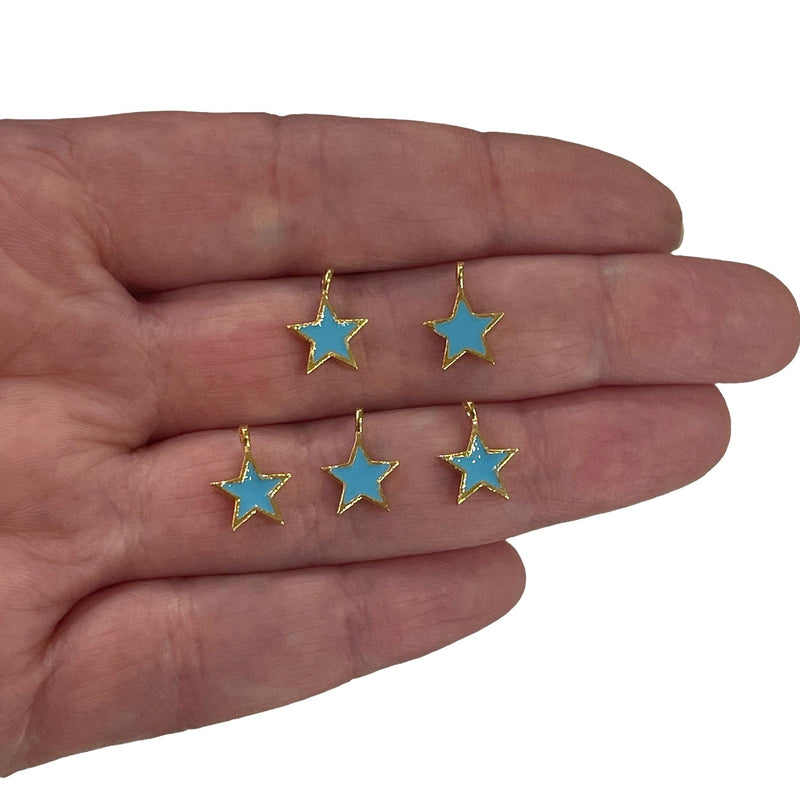 24Kt Gold Plated Blue Enamelled Star Charms, 5 Pcs in a Pack