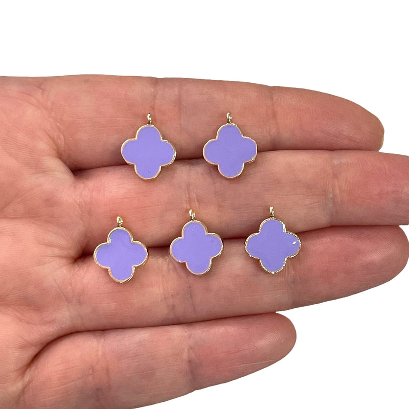 24Kt Gold Plated Lilac Enamelled Clover Charms, 5 pcs in a Pack