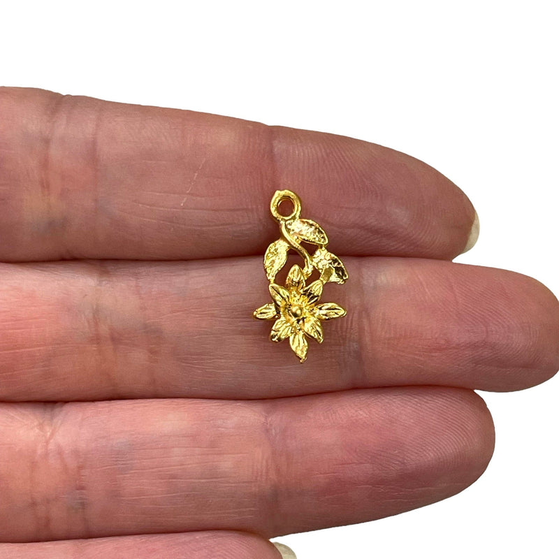 24Kt Matte Gold Plated Flower Charms, 5 pcs in a pack