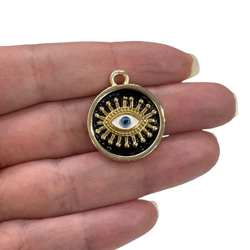 24Kt Gold Plated Black Enamelled Evil Eye Pendant