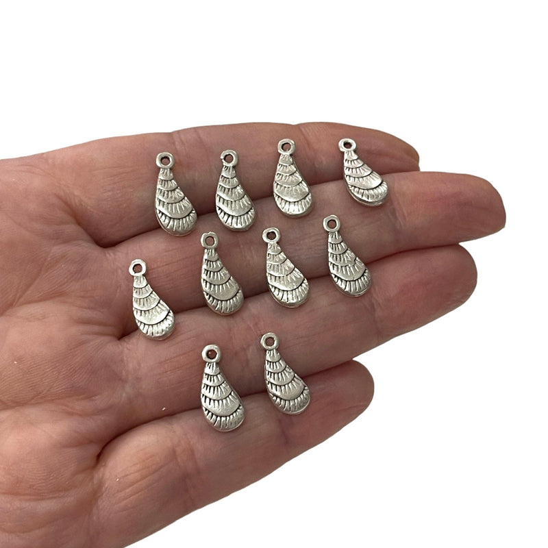 Antique Silver Plated Sea Shell Charms, 10 Pcs in a Pack