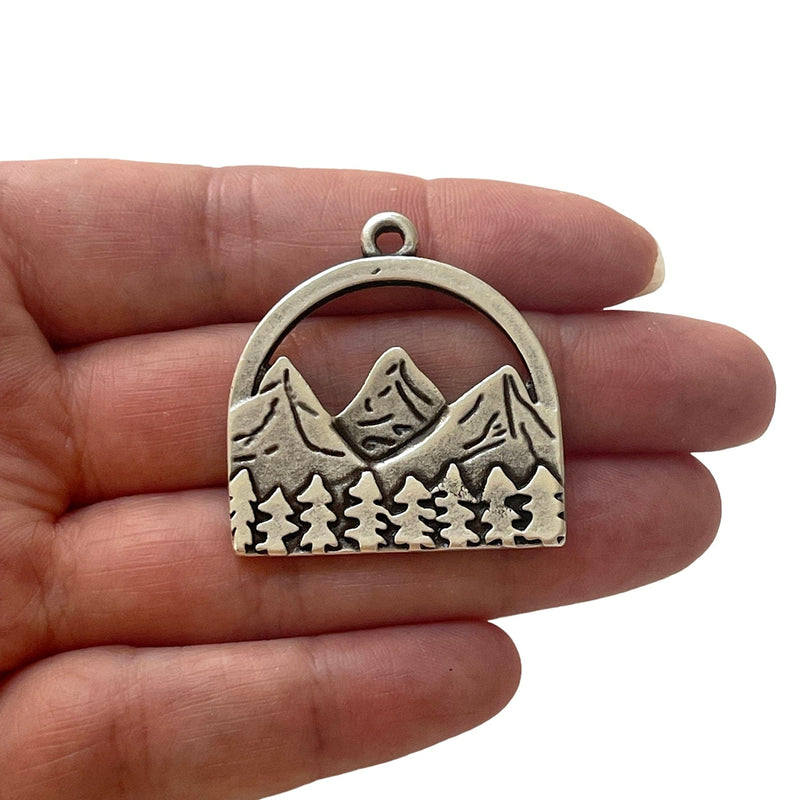 Antique Silver Plated Forest Mountains Pendant