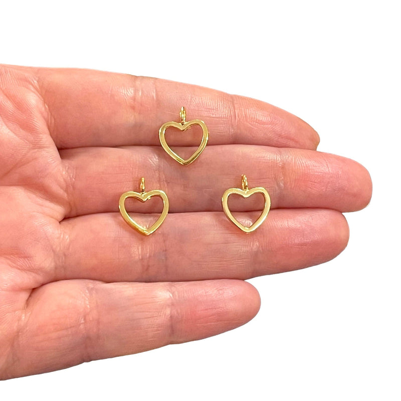 24Kt Gold Plated Brass Heart Charms, 3 pcs in a pack