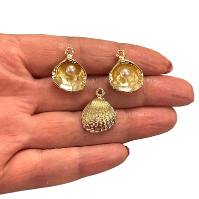 24Kt Gold Plated Oyster With Pearl Charms, 3 pcs in a pack