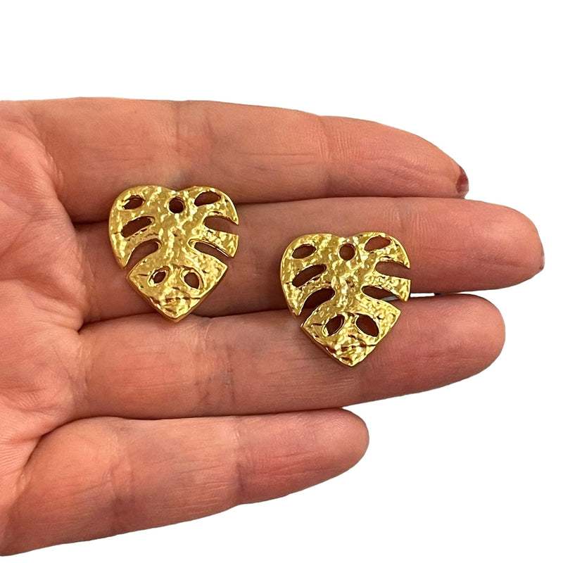 24Kt Matte Gold Plated Monstera Leaf Charms, 2 pcs in a pack