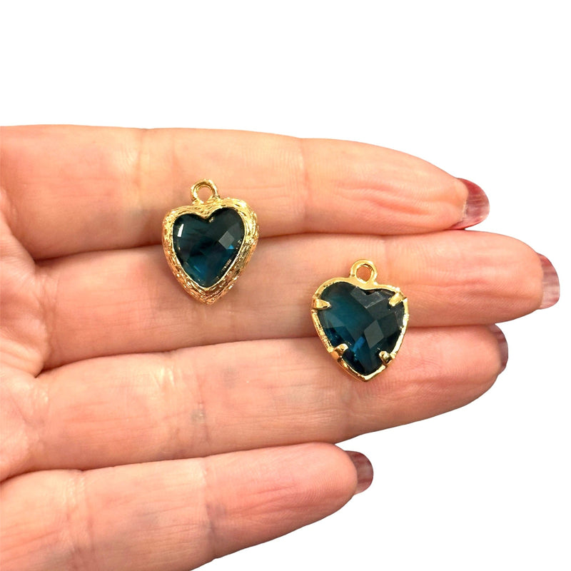 24Kt Gold Plated Indicolite Glass Heart Charm