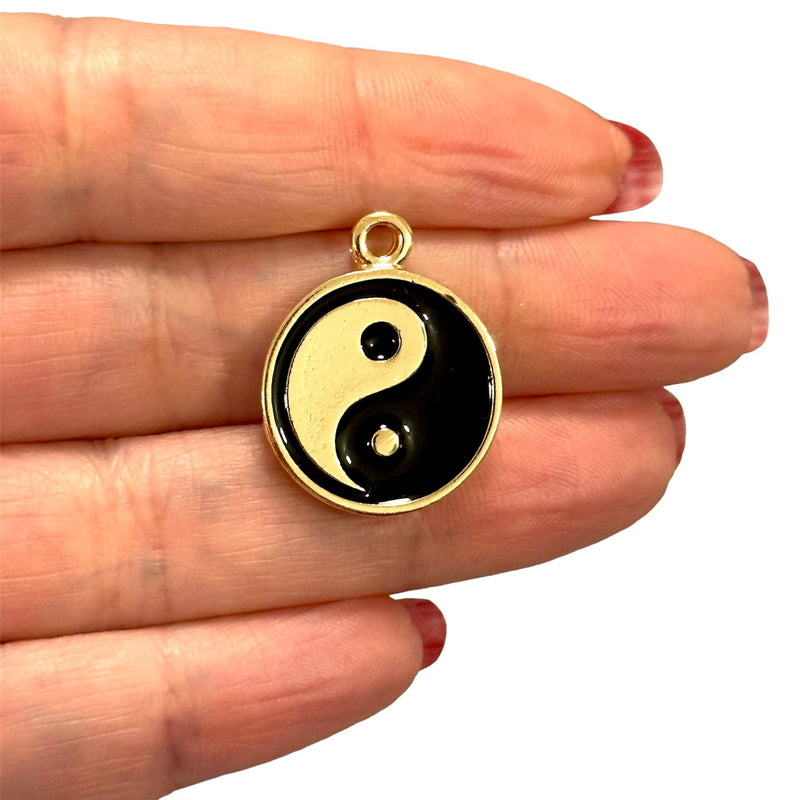 24Kt Gold Plated Black Enamelled Yin Yang Charm