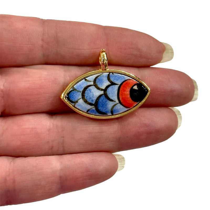 24Kt Gold Plated Hand Made&Paint Ceramic Eye Pendant