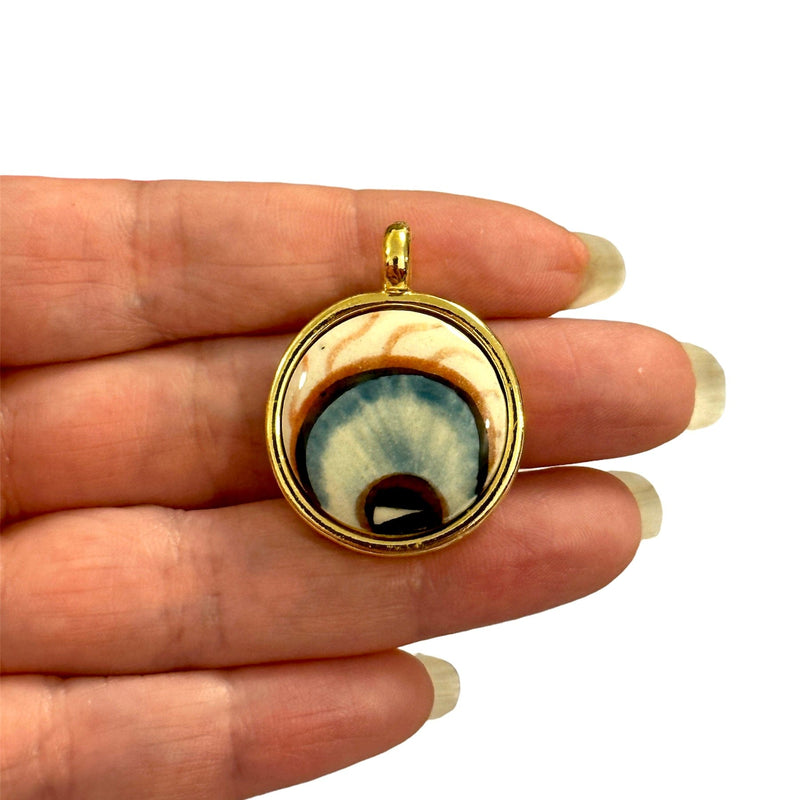 24Kt Gold Plated Hand Made&Paint Ceramic Eye Pendant