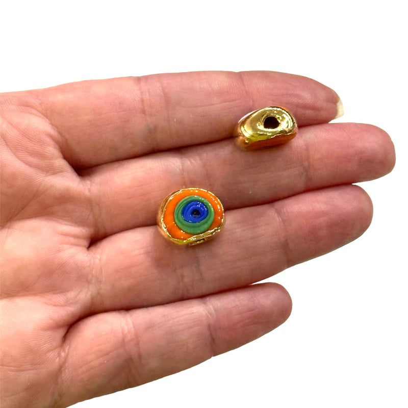 24Kt Gold Plated Hand Made Evil Eye Beads,  Hand Made Evil Eye Beads Orange