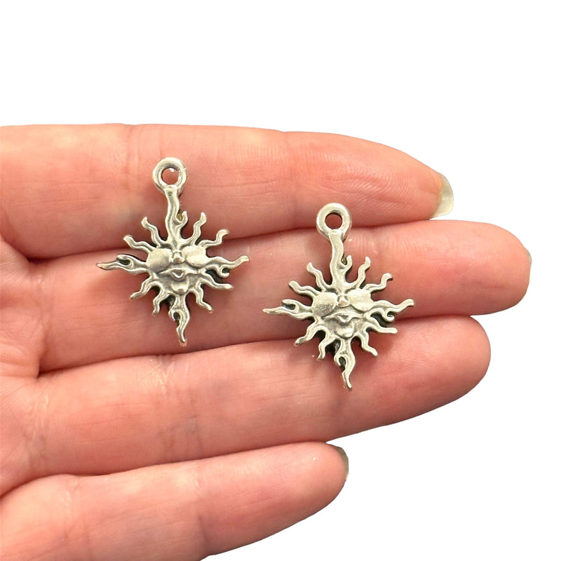 Antique Silver Plated Funny Sun Charms, 2 pcs in a pack