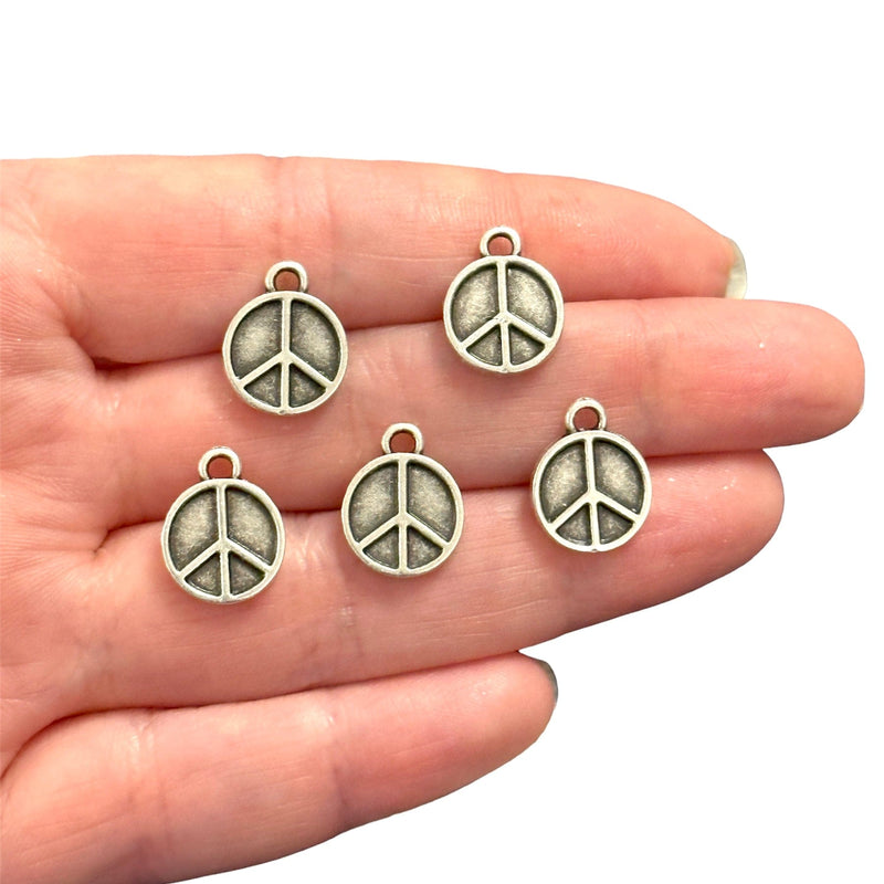 Antique Silver Plated Peace Charms, 5 pcs in a pack