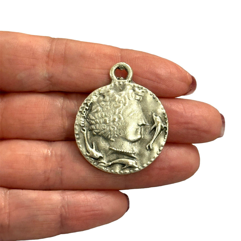 Antique Silver Plated Ancient Greek Coin Pendant