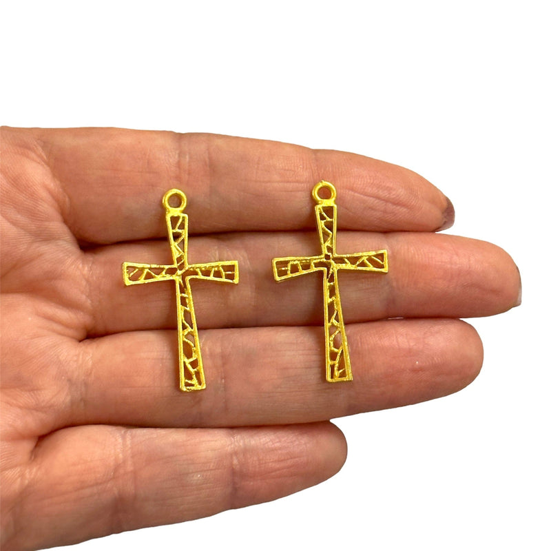 Matte Gold Plated Cross Crucifix Pendants, 2 pcs in a pack