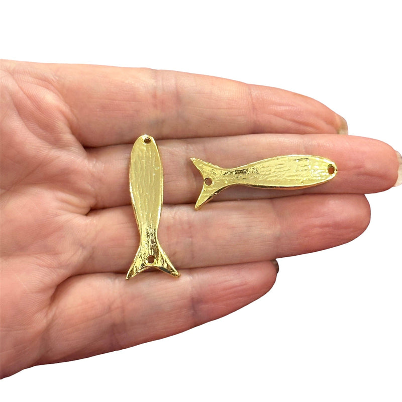 24Kt Gold Plated Fish Connector Charms, 2 pcs in a pack