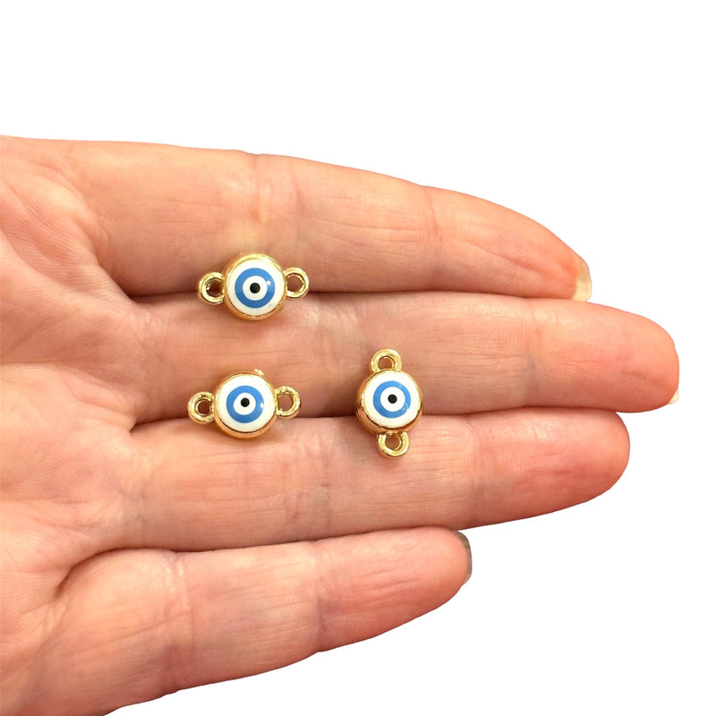 24Kt Gold Plated Double Sided Enamelled Evil Eye Connector Charms, 3 pcs in a pack