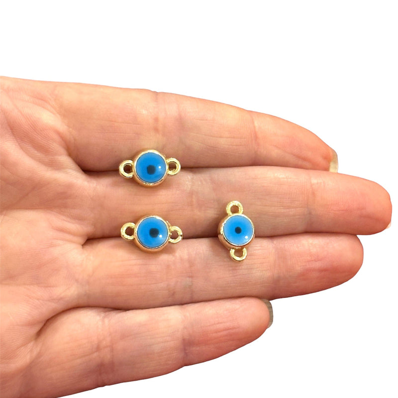 24Kt Gold Plated Double Sided Enamelled Evil Eye Connector Charms, 3 pcs in a pack