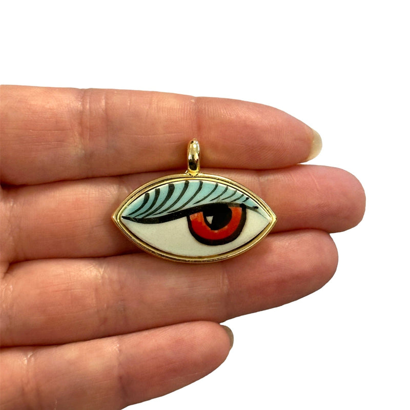 24Kt Gold Plated Hand Made&Paint Ceramic Eye Pendant