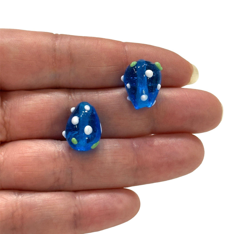 Hand Made Tp. Blue Glass Vertical Hole FruitVine Beads, 2 Pcs in a pack