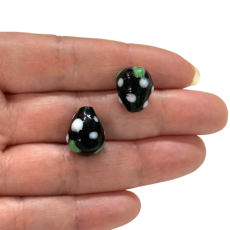 Hand Made Black Glass Vertical Hole FruitVine Beads, 2 Pcs in a pack