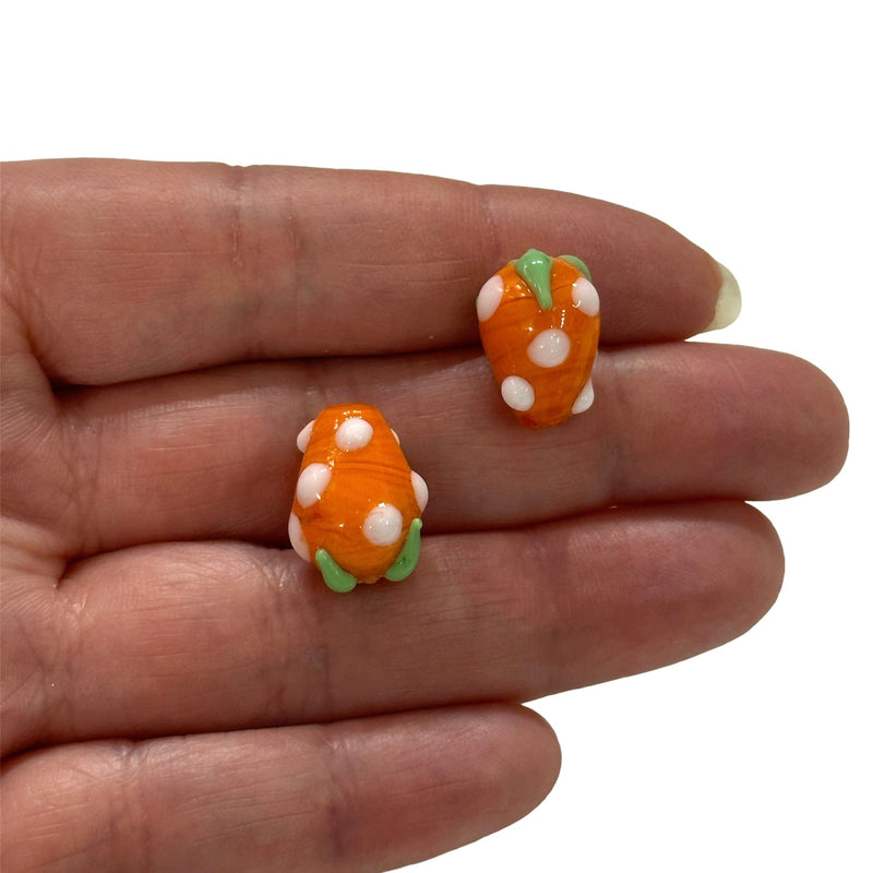 Hand Made Orange Glass Vertical Hole FruitVine Beads, 2 Pcs in a pack