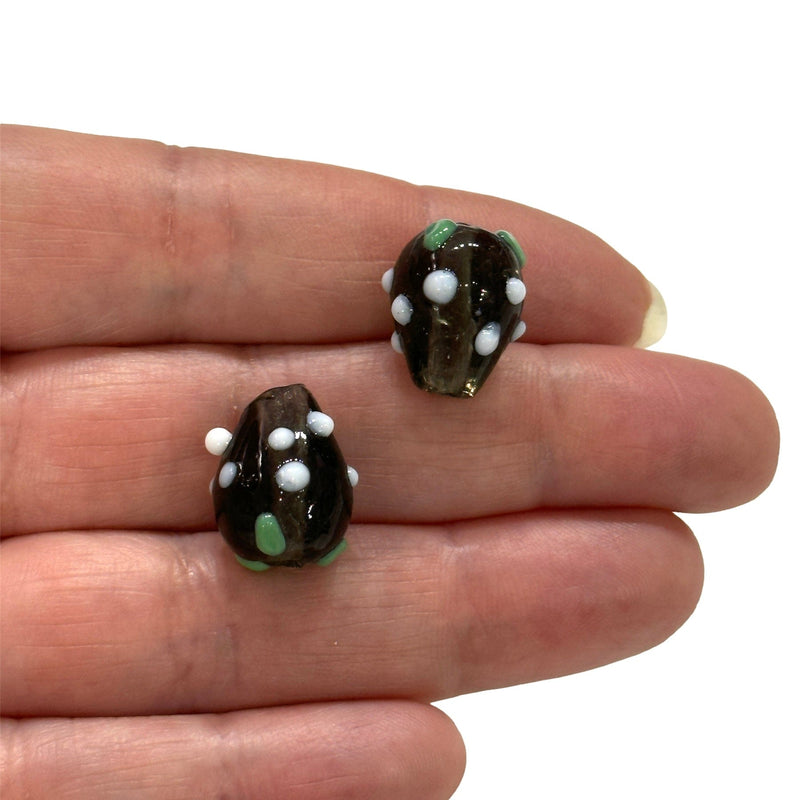 Hand Made Smoky Glass Vertical Hole FruitVine Beads, 2 Pcs in a pack